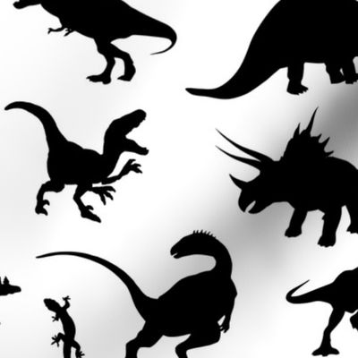 Land of Dinosaurs!  Black silhouettes on white 