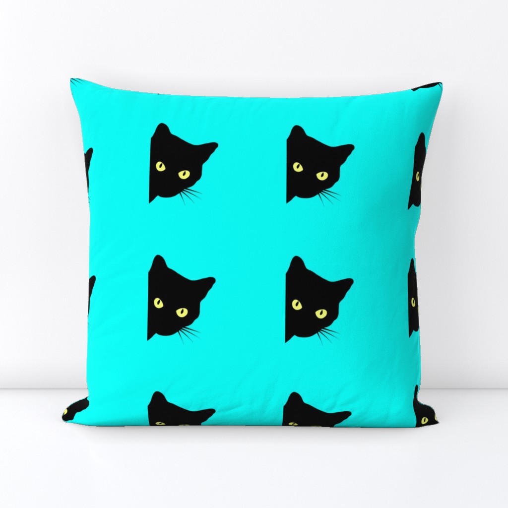 Peek-a-Boo Black Cats - turquoise blue 