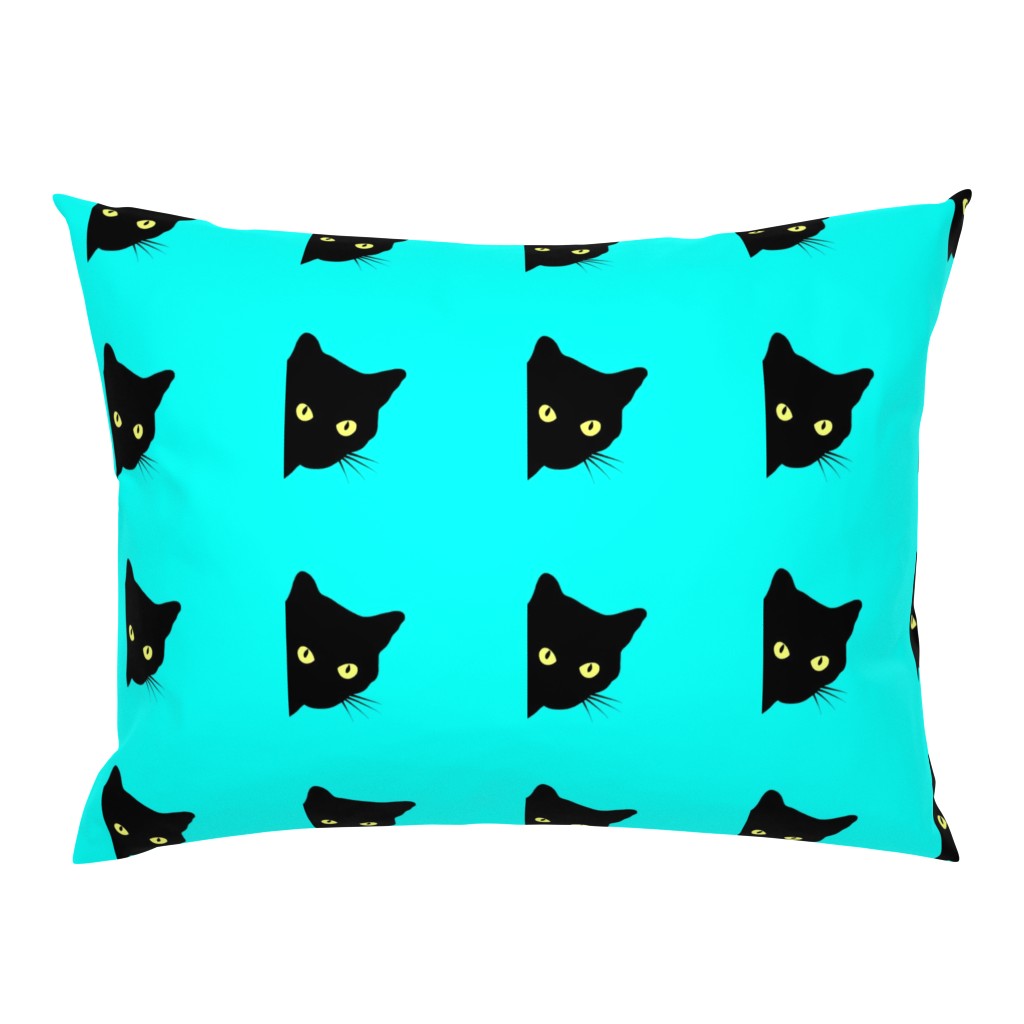 Peek-a-Boo Black Cats - turquoise blue 