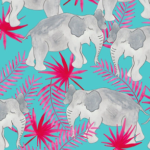 Elephants Pink and Blue (Larger Scale)