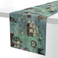 Pirate Ships Map Blue Big Repeat Sideways