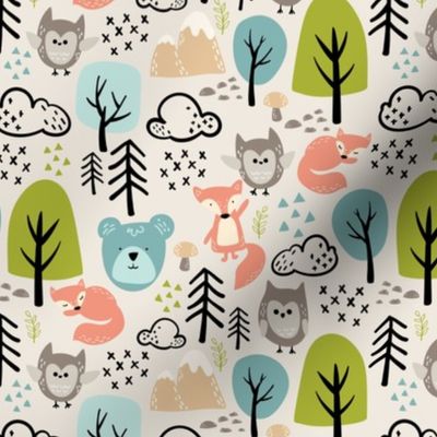 Woodland Animals-Beige