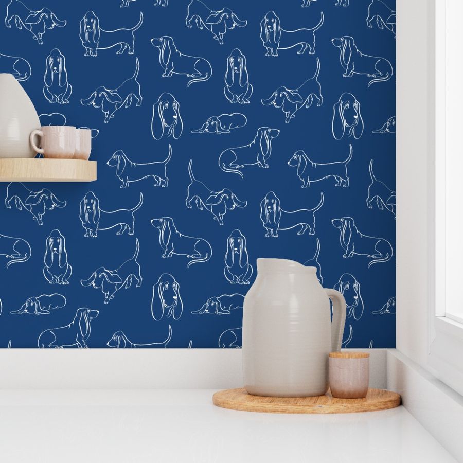 Basset Hounds (Navy Background)