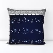 Zodiac Star Chart Tea Towel Blue On Silver Glitter