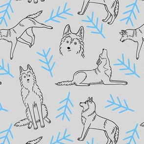 Minimalistic Huskies Pattern (Light Grey Background) – Medium Scale