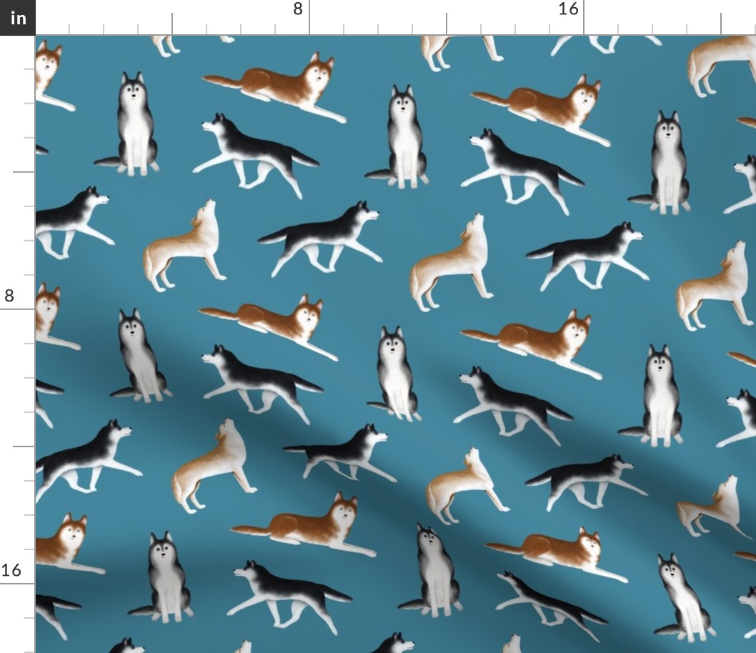 Siberian Husky Pattern (Teal Background)