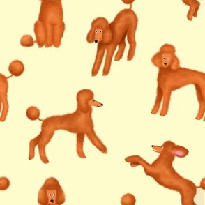 Red Poodles on Light Yellow Background