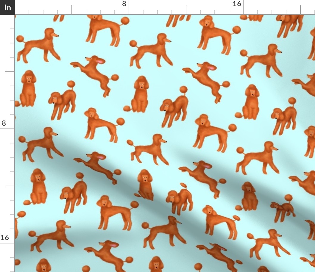 Red Poodles on Light Blue Background