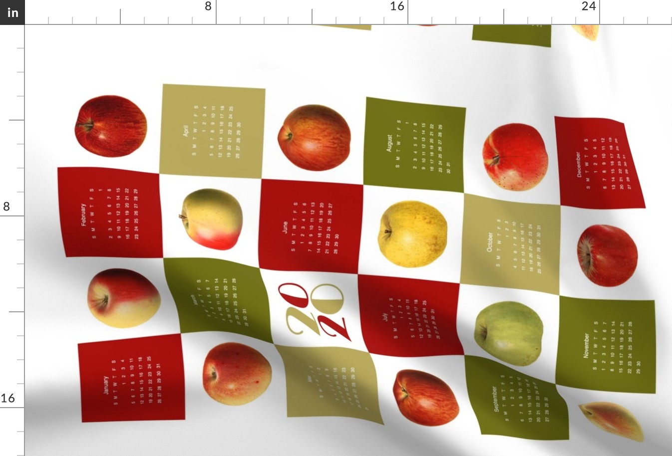 yummy apple 2020 calendar teatowel