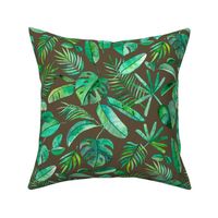 Emerald Tropical Leaf Scatter on Brown - large