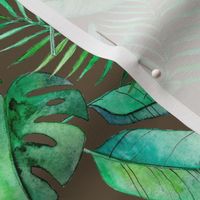 Emerald Tropical Leaf Scatter on Brown - large