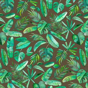 Emerald Tropical Leaf Scatter on Brown - large