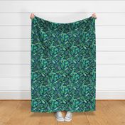 Emerald Tropical Leaf Scatter on textured Navy Blue - large