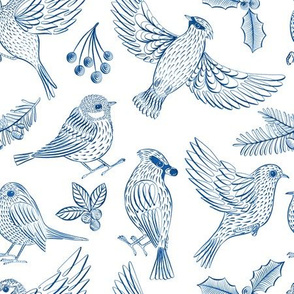 Winter Birds and Foliage (Blue)