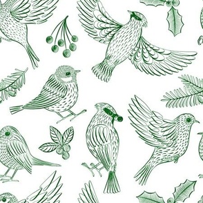 Winter Birds and Foliage (Green)