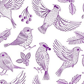 Winter Birds and Foliage (Purple)