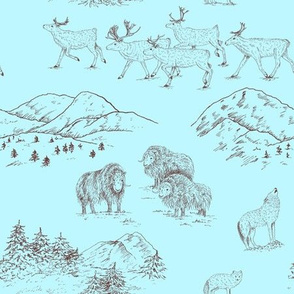 Arctic Wildlife Toile Pattern (Blue and Brown)
