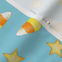 Candy Corns and Stars on sky blue - small-medium scale