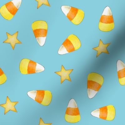 Candy Corns and Stars on sky blue - small-medium scale