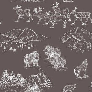 Arctic Wildlife Toile Pattern (Taupe and White)