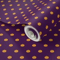 Jack-o'-lantern Rows Halloween Pumpkins on blackberry purple - tiny scale
