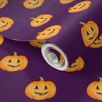 Jack-o'-lantern Rows Halloween Pumpkins on blackberry purple - medium scale
