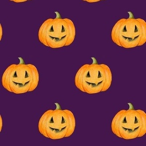 Jack-o'-lantern Rows Halloween Pumpkins on blackberry purple - medium scale