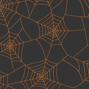Spiderwebs pumpkin orange on black night - large scale