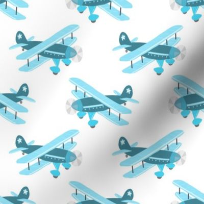 Blue Bi-Wing Airplanes