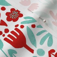flower pop - scandi style bright bold flowers, pop floral, bright floral, happy florals  - red and turquoise