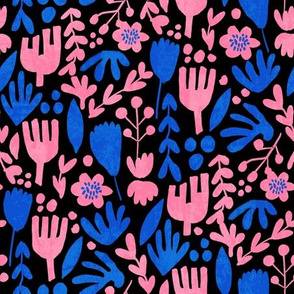 flower pop - scandi style bright bold flowers, pop floral, bright floral, happy florals  - pink and blue