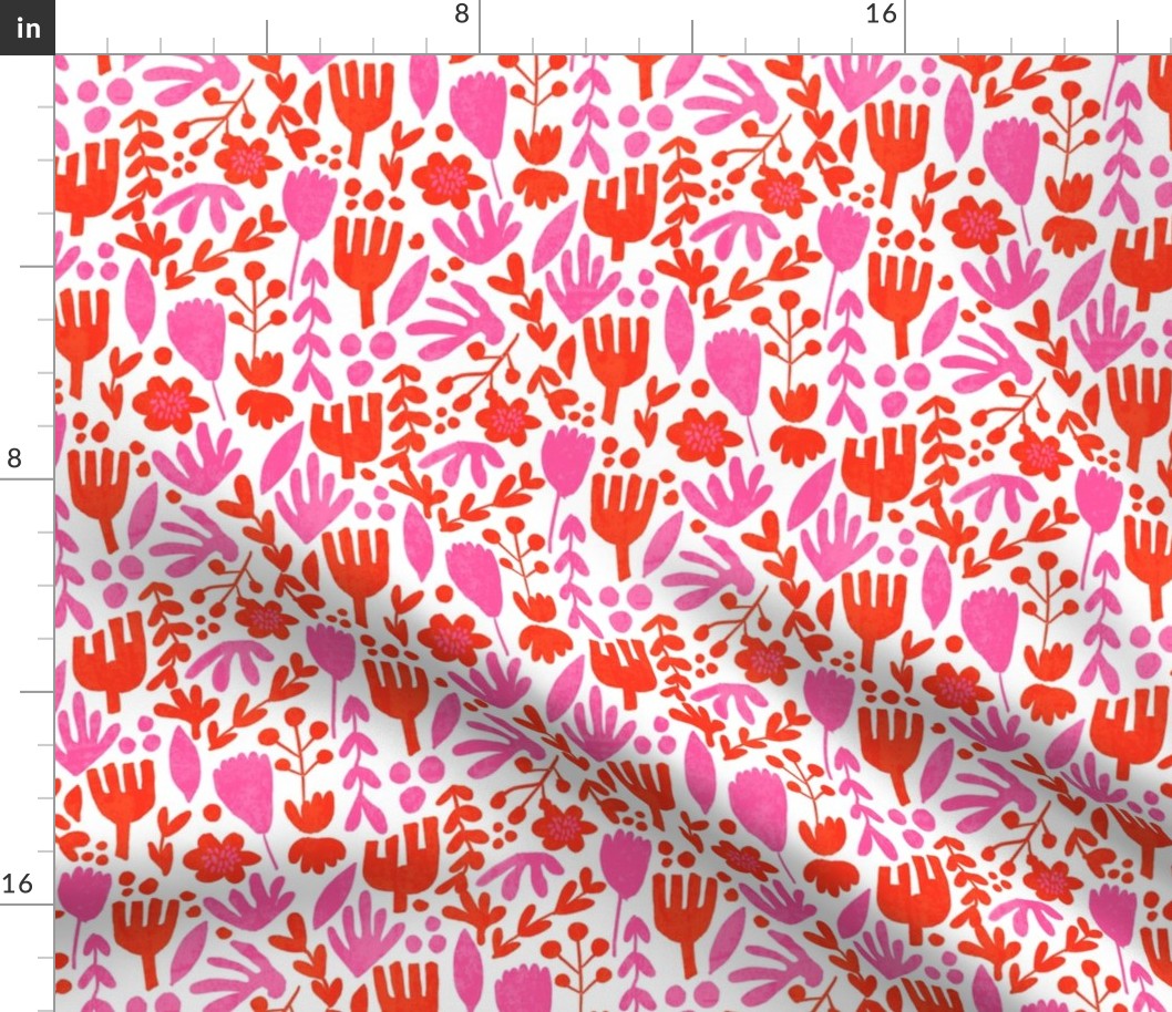 flower pop - scandi style bright bold flowers, pop floral, bright floral, happy florals  - red pink