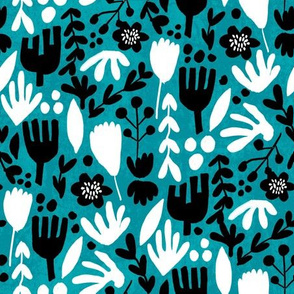 flower pop - scandi style bright bold flowers, pop floral, bright floral, happy florals  - turquoise