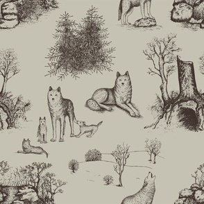 Eurasian Wolf Toile Pattern (Beige and Brown)