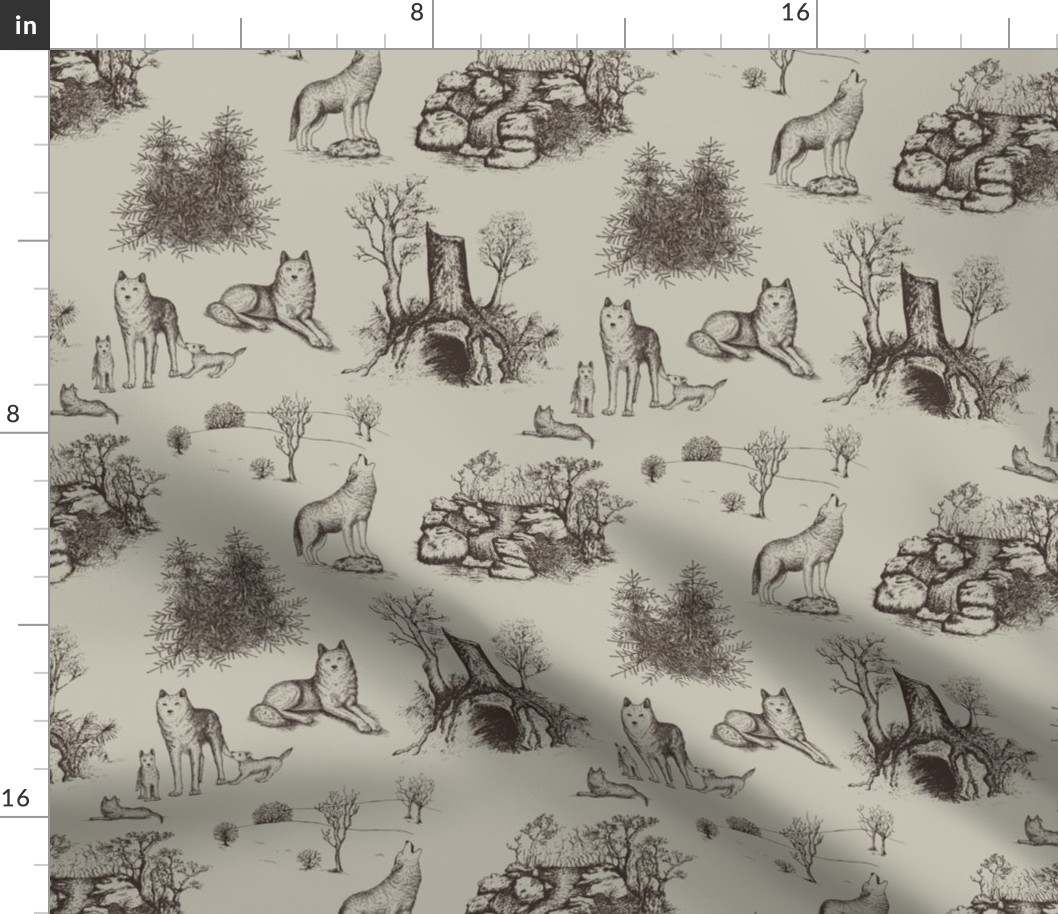 Eurasian Wolf Toile Pattern (Beige and Brown)