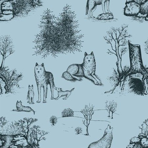 Eurasian Wolf Toile Pattern (Blue and Grey)