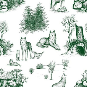 Eurasian Wolf Toile Pattern (White and Green)