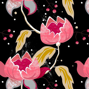 Vintage Floral on black by Mount Vic and Me
