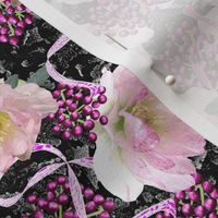 Hellebore Ribbons and Mulberry Berries on Black Frost