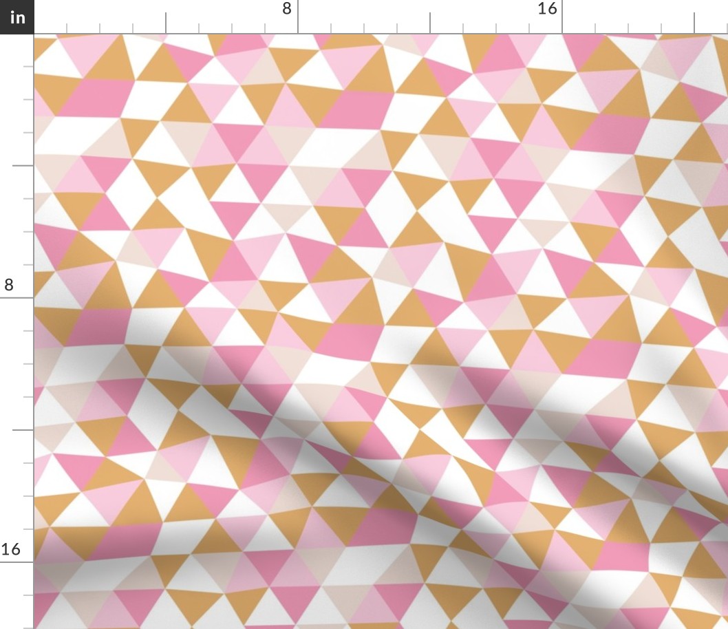 Modern geometric triangle pattern pink ochre beige girls pastel