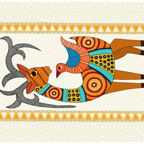 Indian deer and bird tea towel