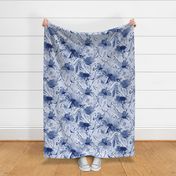 Painterly watercolor floral indigo large scale