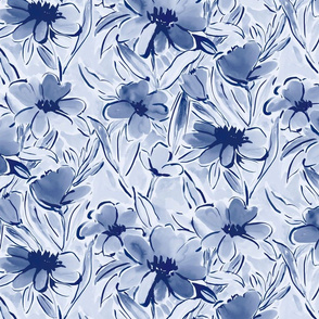 painterly watercolor floral blue indigo medium scale