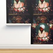 3 victorian baroque renaissance portraits tudor black woman girl teenager lady african descent POC people of color WOC headdress head wrap bows flowers floral roses ornate colorful flourish  Queen Elizabeth 1 inspired princess  medallion frames border ora