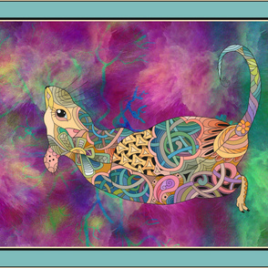 YARD PANEL PSYCHEDELIC BACK RAT 2 2020 DOODLE  FRAMED AQUA MINT HORIZONTAL FLWRHT 