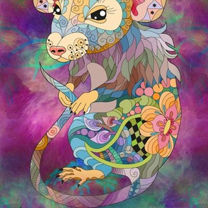 LARGE PSYCHEDELIC cute RAT FRONT DOODLE  SEAMLESS PATTERN FLWRHT