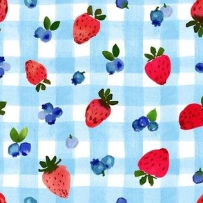 Strawberry Blueberry Gingham big - blue