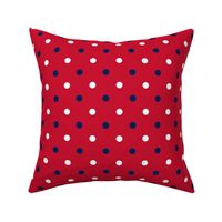 Red and blue team color polka dot red background