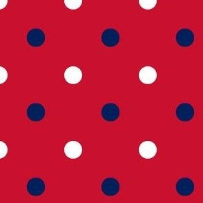 Red and blue team color polka dot red background