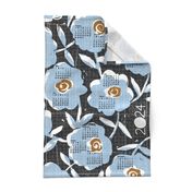 2024 blue flowers tea towel calendar